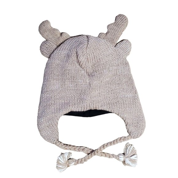 Wool Hat Deer Design One Size Tan - Picture 4 of 5